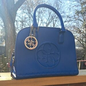 Guess Blue Dome Satchel with Gold Logo Charm